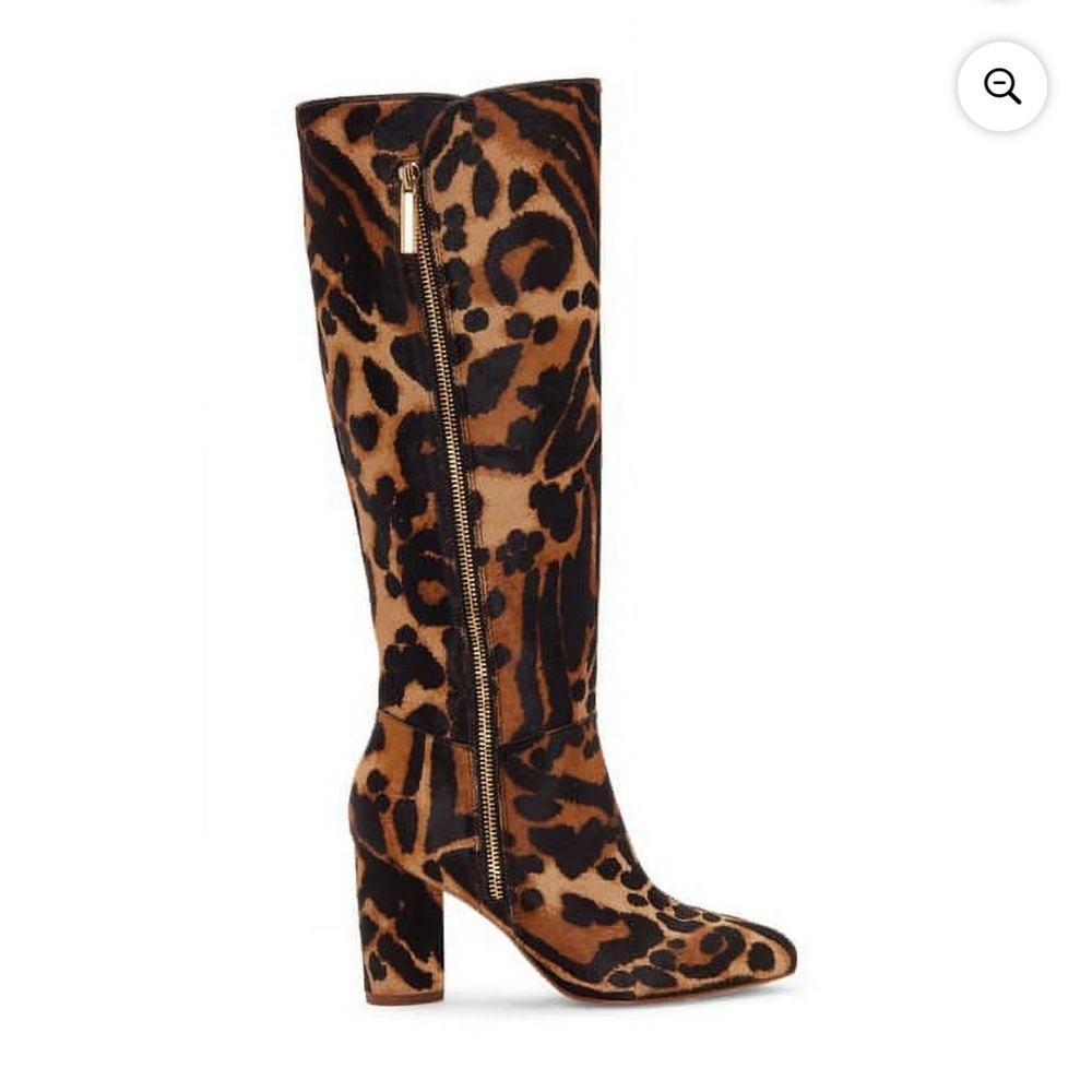 Louise Et Cie Zenia Genuine Calf Hair Knee High Leopard Print Block Heel Boots 7 - Picture 5 of 15